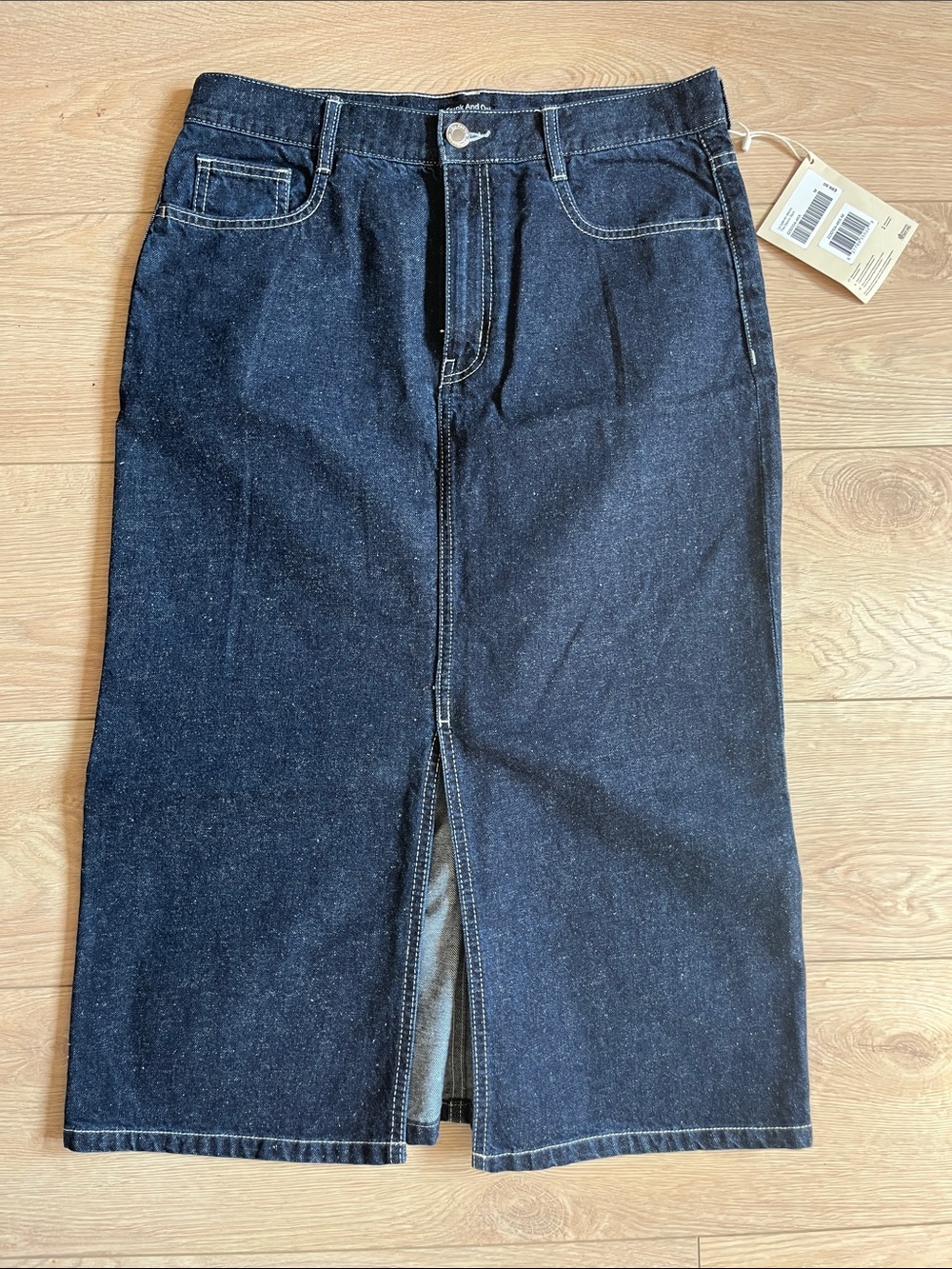 Frank & Oak Dark Blue Straight Denim Skirt with Front Slit